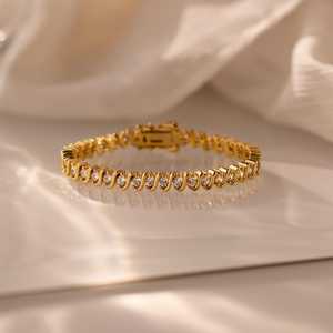 Pave Set Cut Lab Grown Diamond S Link Tennis Bracelet 14K Oro sólido Encanto de lujo Fiesta Joyería nupcial Regalo de compromiso ROYAL - Product Image 1