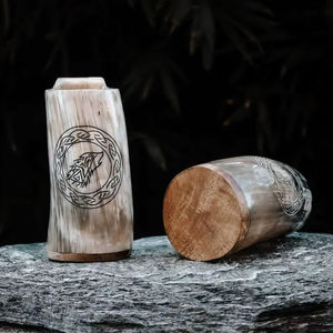 Viking Drinking Horn <b>Mug</b> with Engraved Design Eco-Friendly Buffalo Horn Handmade High Quality - Product Image 1