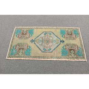 Alfombra Vintage de 1.6x3.1 pies, Alfombra Turca Pequeña, Alfombra Oriental Azul de Lana - Product Image 3