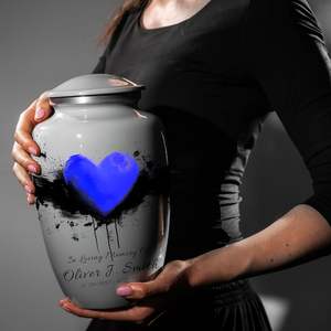 Urnes pour cendres humaines Crémation funéraire pour cendres pour femmes et hommes Urnes décoratives Urne coeur bleu Taille personnalisée - Product Image 2
