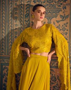 <b>Indian</b> Export Beautiful Chinon Silk Long Sleeves <b>Top</b> With Palazzo Embroidery Work Manufacturer From Surat At Lowest Price - Product Image 5