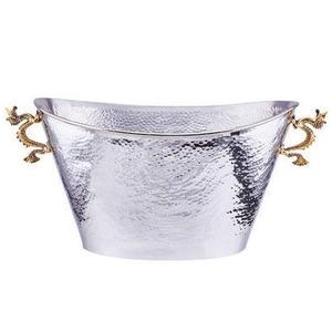Hammered Aluminum <b>Champagne</b> Ice <b>Bucket</b> with Gold Decorative Handles | Wine Beverage Chiller | Luxury Bar Hotel Decor - Product Image 1