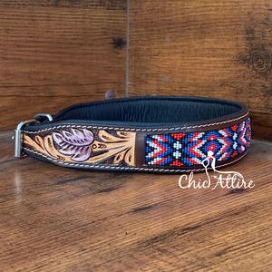 Fashion Premium Designer Custom Tooled Leather Beaded Luxury Adjustable Heavy Duty Dog Collar Manufacturer Wholesale Pet Collars - Product Image 1