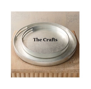 Superior Quality Aluminium Hammered <b>Serving</b> Tray <b>Set</b> Of 2 Silver Color Round Shape <b>Serving</b> Tray In Bulk - Product Image 3