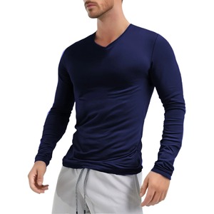Vêtements pour hommes T-shirts à la mode, col en V, coupe ajustée, hauts à manches longues, maillot de corps décontracté, couleur unie, manches longues, hauts - Product Image 6