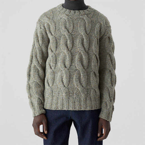 Logo personnalisé imprimé hommes torsadé automne hiver pull respirant coton col rond tricoté hiver tricots - Product Image 5