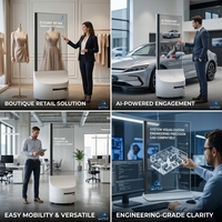 Robot publicitaire numérique intelligent avec écran OLED transparent mobile de 30 pouces, affichage numérique pour la vente au détail