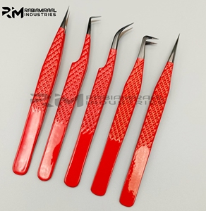 Pinzas RMI rojas de nueva llegada Pinzas de extensión de pestañas sostenibles Pinzas de pestañas de acero inoxidable Logotipo personalizado y embalaje - Product Image 5