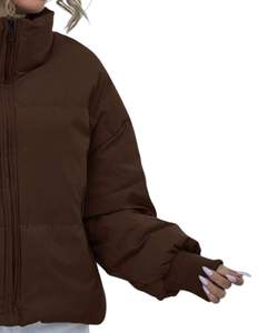 Veste matelassée légère pour femme, col montant, matelassée, vêtements d'hiver, fermeture éclair intégrale, chaude, décontractée, marron, vêtement d'extérieur - Product Image 4