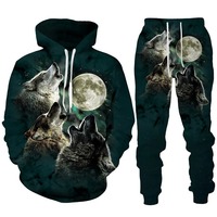 2025 haute qualité personnalisé hommes femmes Cool forêt loup 3D imprimé à capuche/pantalon/costume mode Couple tenues