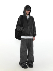 Sweats à capuche noirs personnalisés pour hommes en gros Streetwear Washed Hoodies OEM Fashion Hoodies 100% Cotton - Product Image 2