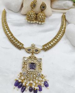 Conjunto de collar chapado en oro de alta calidad Premium tradicional para mujer, collar clásico con pendientes, ropa de boda de diseñador - Product Image 3