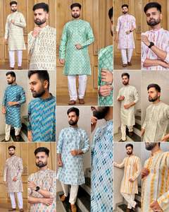 Indian Traditional Party Wear Italian <b>Silk</b> Shibori With Crochet Patternkurta With <b>Pyjama</b> for <b>Men's</b> at Low and Cheap Price - Product Image 6