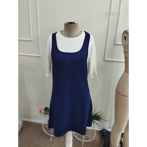 Robe deux pièces en modal à manches courtes et bretelles épaisses pour femme, 36897 - Bleu marine - Product Image 4