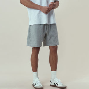 Pantalones Cortos Deportivos de Algodón con Forro Polar Gris Estilo Urbano para Hombre, al por Mayor, Lisos, con Cordón y Cintura Elástica - Product Image 4