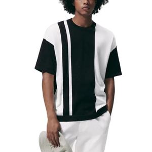 T-Shirt surdimensionné de luxe pour hommes personnalisé de haute qualité 100% coton côtelé O cou coupe régulière épaule tombante tricoté spécial blanc - Product Image 1