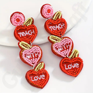 Boho-Chic Pendientes colgantes de corazón con cuentas hechos a mano Postes de acero inoxidable Patrón floral para ropa informal Estilo diario Especial - Product Image 5