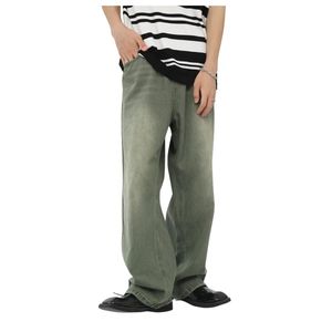 กางเกงยีนส์ทรงบูทคัทสีเทาเขียวแบบสั่งทำพิเศษ เอวกลาง ผ้าหนา สไตล์ไบค์เกอร์ สตรีทสไตล์ ขากว้าง สำหรับผู้ชาย ลดราคา - Product Image 6