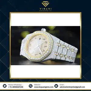 Fourniture directe d'usine Montre à quartz glacée pour hommes Style Hip Hop Cadran rond en diamant Bracelet en acier inoxydable New Age d'Inde - Product Image 4
