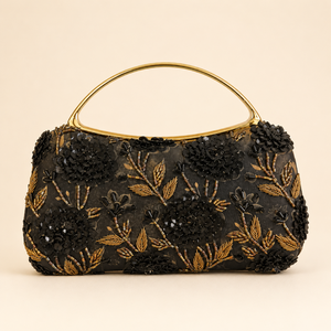 Pochette de soirée de luxe faite à la main en polyester Zardozi, ornée de perles florales, écologique, pour mariage et fête, pour femme - Product Image 1