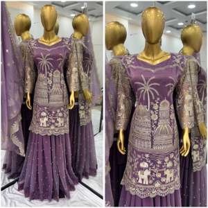 Superbe collection de créateurs en filet sergé avec broderie lourde et séquence de travail tenue de fête parfaite pour mariage et fête - Product Image 6