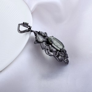 Estilo Vintage negro rodio sobre plata esterlina 925 cuarzo colgante hecho a mano naturaleza joyería regalo para ella - Product Image 2