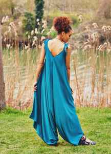 Gran oferta 2022, monos elegantes informales de rayón para mujer, monos holgados de talla grande hasta el suelo con patrón sólido con escote en V - Product Image 6