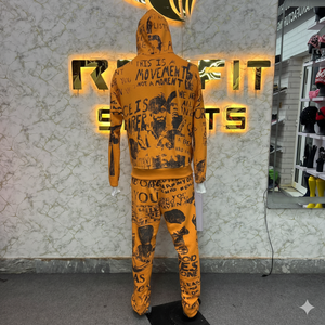 Survêtement à capuche imprimé orange pour homme, style streetwear, avec fermeture éclair intégrale, motif slogan, coupe régulière, idéal pour l'automne – Vente en gros - Product Image 2