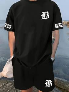 Nouvelle Collection Été : Ensemble T-shirt et Short Décontracté pour Homme avec Imprimé Lettres – Tendance Actuelle pour le Sport et les Activités de Plein Air - Product Image 2