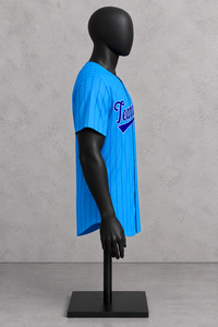 Custom Men's Baseball Jersey Blue <b>Striped</b> V-Neck Short Sleeve Polyester Breathable Teamname 00 Front Print Regular Fit - Product Image 4