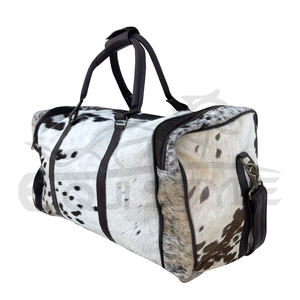 Top Quality Hair on Hide Duffel <b>Bag</b> Large Black White Genuine Cowhide <b>Overnight</b> Weekender Duffel Bulk Manufacturer in Pakistan - Product Image 2