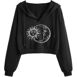 Short <b>Sweatshirt</b> <b>Womens</b> Hooded Crop Top <b>Long</b> Sleeve Cotton Pullover Streetwear Fashion Hoodie Casual Comfort Fit - Product Image 3