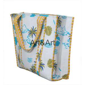 Nuevo Bolso Tote Acolchado de Algodón Ecológico para Mujer, con Estampado de Palmeras Hecho a Mano, para Compras, con Dos Asas Suaves Abiertas - Product Image 5