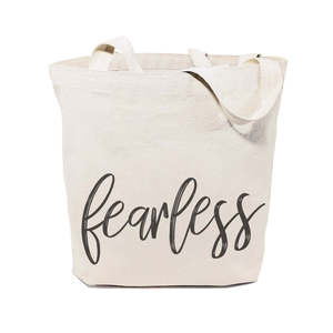 Sac fourre-tout en toile de coton couleur unie Fearless Gym avec fermeture ouverte - Product Image 1