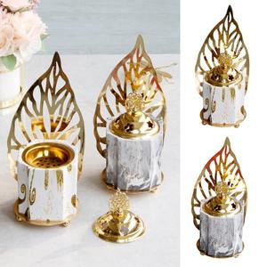 Middle Eastern Golden Iron Ceramic Incense burner Muslim Aroma <b>Diffuser</b> Bakhoor <b>Oud</b> burner With Lid - Product Image 3