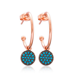 Turquoise CZ Pierre Ronde Conception Dangle Boucle D'oreille En Gros À La Main Turc 925 Bijoux En Argent Sterling - Product Image 1