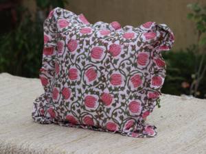 Fundas de Almohada de Algodón con Volantes Florales, 100% Algodón, Funda de Cojín con Estampado a Mano, Cojines Bohemios con Volantes - Product Image 3