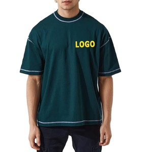 Camiseta personalizada de Algodón 100% con costuras en contraste para hombre, ropa de calle con logotipo personalizado para hombre, Camiseta de tejido inverso con hombros caídos y peso pesado - Product Image 1
