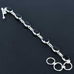 Bracelet chaîne ajustable en argent sterling 925 fait main avec pierre précieuse spinelle noire Art Palace, style vintage unisexe bohème hippie - Product Image 1