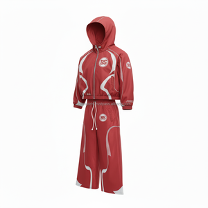 plus size Premium Polyester Windbreaker Set Red and <b>White</b> Contrast Panels Custom Logo Embroidery and Printing Windbreaker Set - Product Image 3