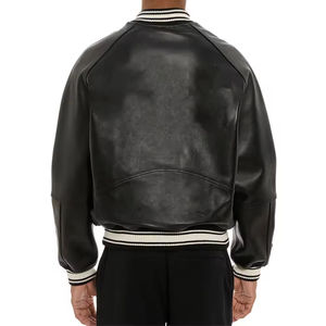 Blouson aviateur en cuir véritable personnalisé pour homme avec col montant, fermeture éclair, style urbain et logo frontal - Product Image 5