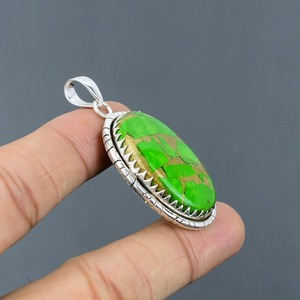 Meilleur cadeau de mariage pour filles, pendentif solitaire en argent sterling 925 plaqué or, cuivre, pierre précieuse turquoise verte - Product Image 5
