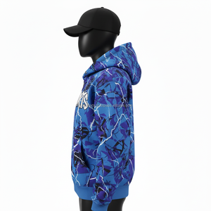 Sweat à capuche zippé pour femme en tissu polaire, imprimé bleu violet éclair, impression par sublimation avec logo personnalisé, vêtements élégants, sweat à capuche zippé basique - Product Image 3