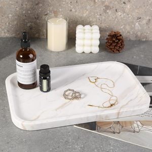 Plateau de vanité classique à un niveau en marbre blanc pour bijoux et vaisselle, organisateur multifonction portable pour salle de bain et bureau - Product Image 2