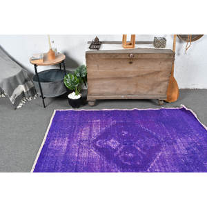 พรมสีม่วงโบฮีเมียนสไตล์วินเทจขนาด3.8x5.9ฟุตวัสดุขนสัตว์ออกแบบเย็บปะติดปะต่อกันมีแผ่นยางรองสำหรับทางเข้าหรือข้างเตียง - Product Image 2