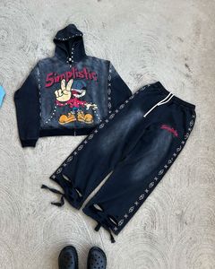 Fabricant sur mesure Vêtements de rue de haute qualité sérigraphiés Survêtements en strass Ensemble pantalon de survêtement et sweat à capuche avec fermeture à glissière et délavés à l'acide - Product Image 6