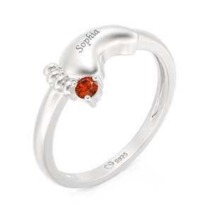 Bague personnalisée Jeulia avec pierre de naissance ovale et motif gravé en platine rhodiée - Product Image 3