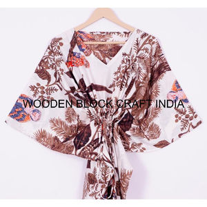 Robe kimono longue en coton léger pour femme, faite à la main, longueur midi, coupe ample, imprimé numérique multicolore - Product Image 2