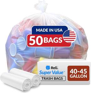 Reli. Sacs poubelle de 40 à 45 gallons, très résistants |   50 sacs poubelle |   Super grand, transparent, pour les nettoyages sérieux - Product Image 5