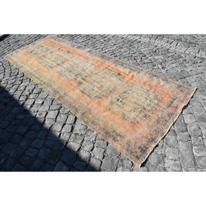 Tapis Vintage en Laine Bleu Orange Fait à la Main 4.1X11 Pieds Rectangulaire Patchwork Design pour Entrée Latex d'Été pour Entrée Couloir - Product Image 2